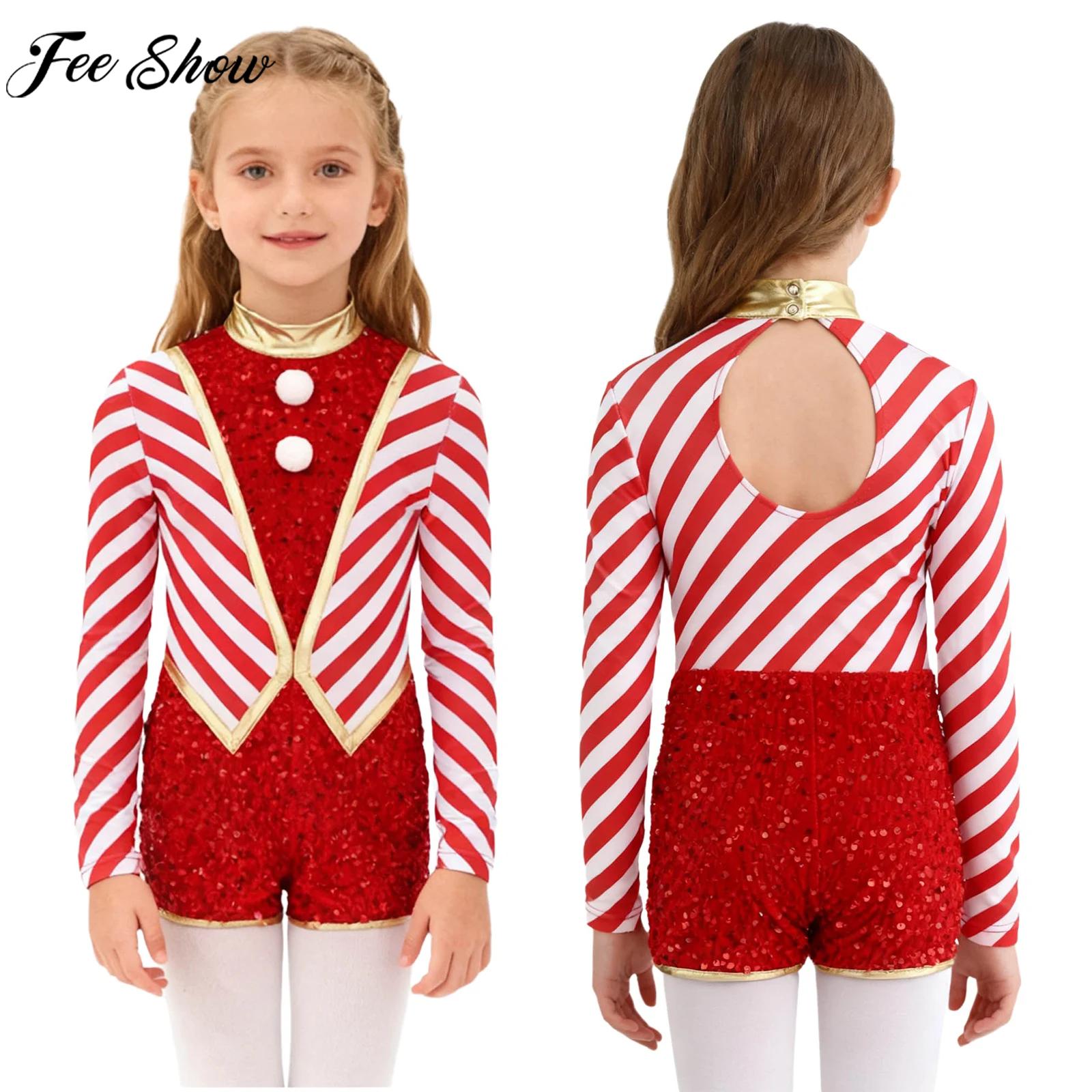 Elf Costume Christmas - Kids Girls Long Sleeve Sequin Striped